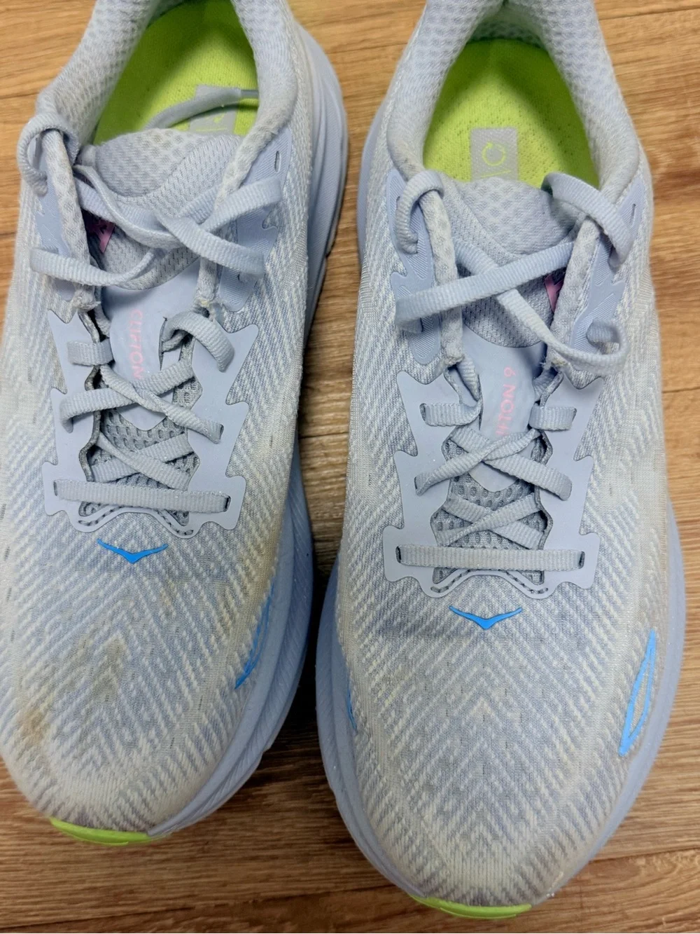 Hoka Men's Light Blue Athletic Running Shoes with Neon Accent